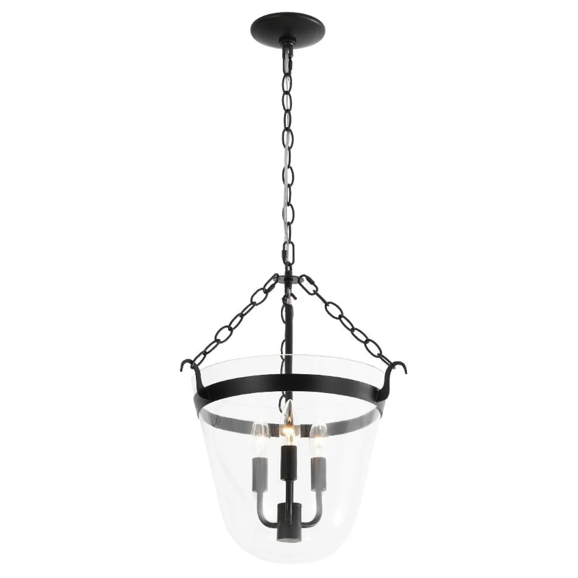 3-Light Clear Glass Bell Jar Lantern Pendant / Semi Flush