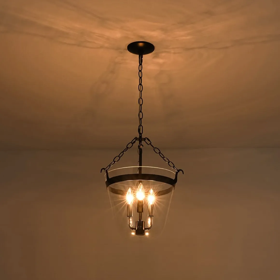3-Light Clear Glass Bell Jar Lantern Pendant / Semi Flush