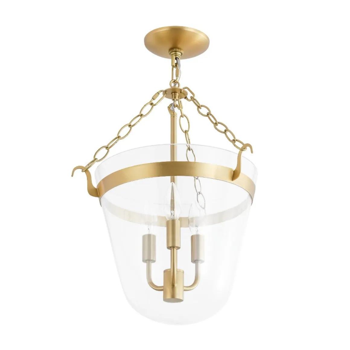 3-Light Clear Glass Bell Jar Lantern Pendant / Semi Flush