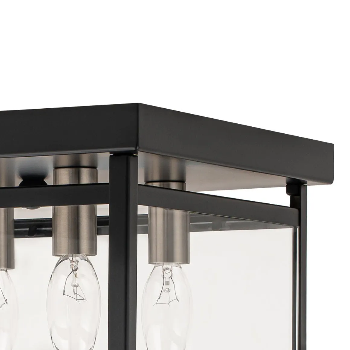 4-Light Clear Glass Black Square Cage Flush Mount Ceiling Light
