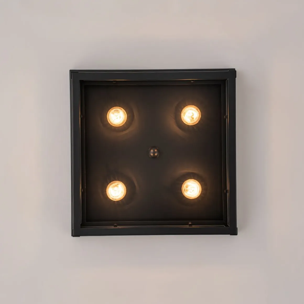 4-Light Clear Glass Black Square Cage Flush Mount Ceiling Light