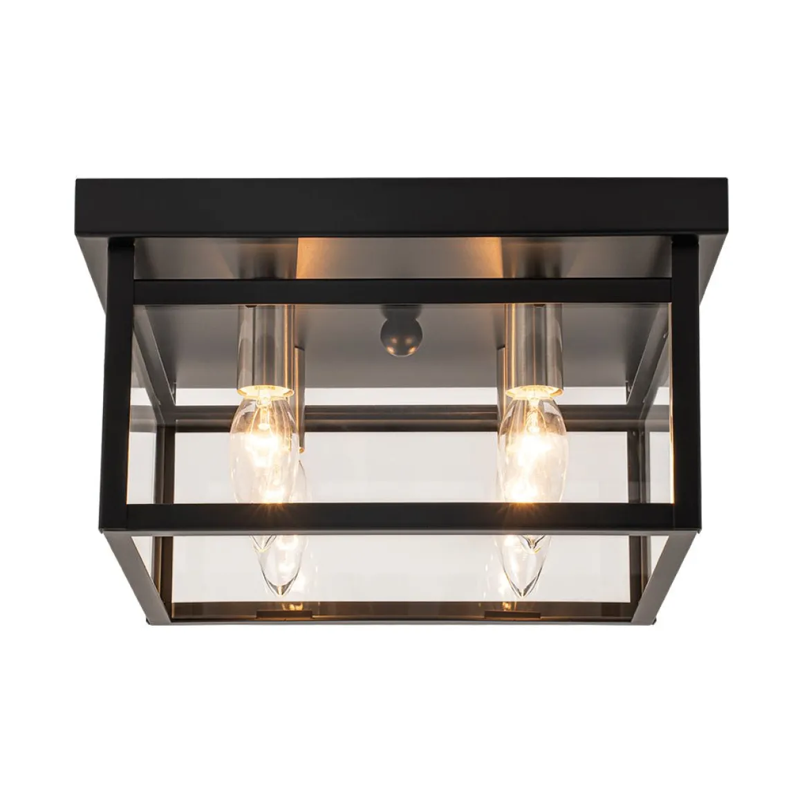 4-Light Clear Glass Black Square Cage Flush Mount Ceiling Light