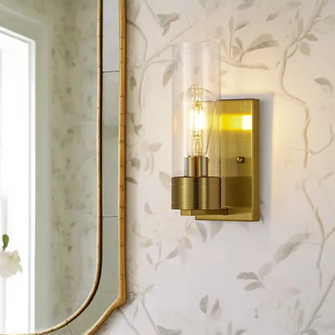 1-Light Clear Glass Cylinder Bathroom Vanity Wall Sconce