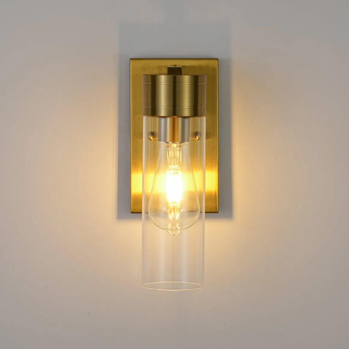 1-Light Clear Glass Cylinder Bathroom Vanity Wall Sconce