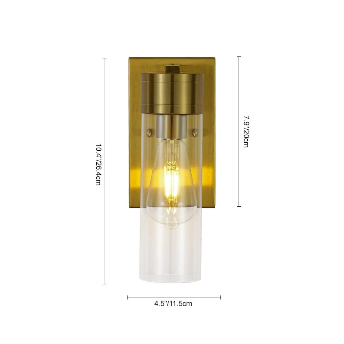 1-Light Clear Glass Cylinder Bathroom Vanity Wall Sconce