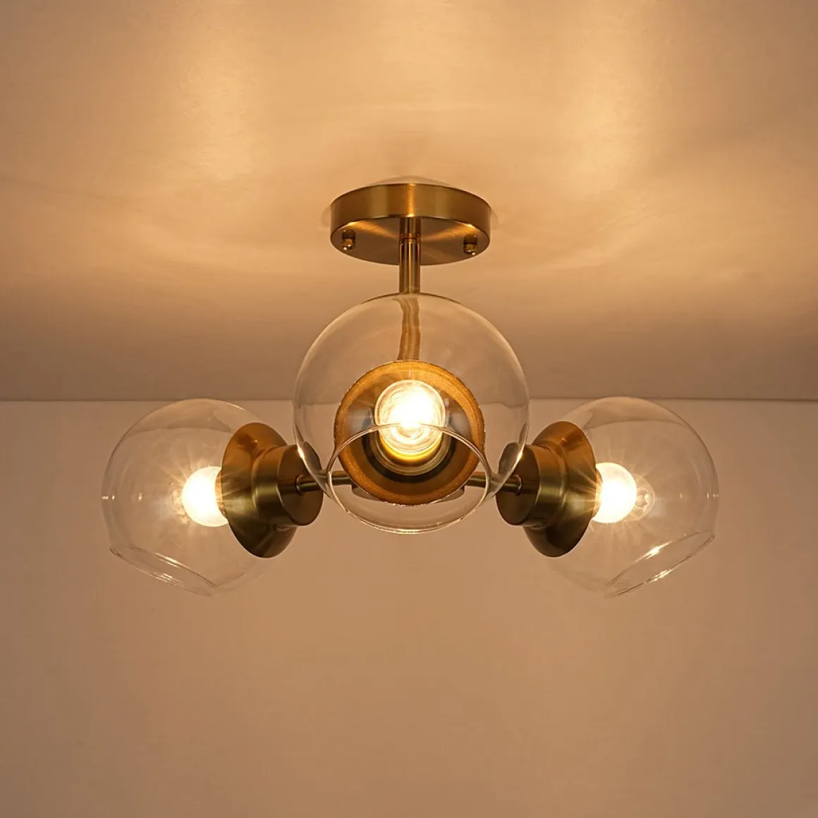 3-Light Clear Glass Globe Sputnik Semi Flush Mount