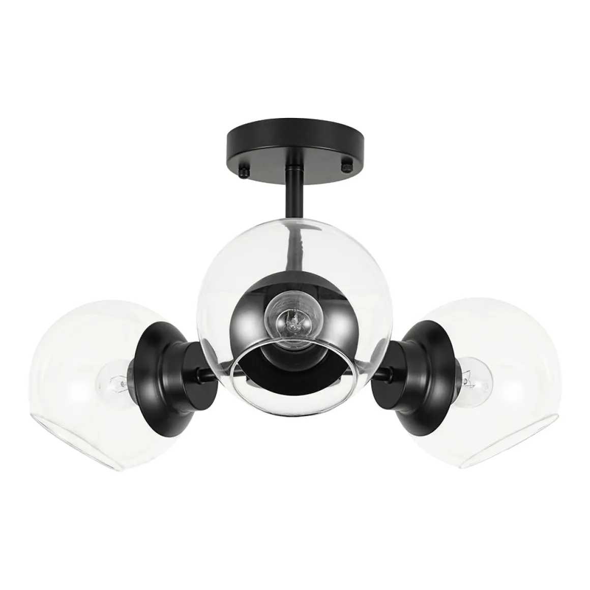 3-Light Clear Glass Globe Sputnik Semi Flush Mount
