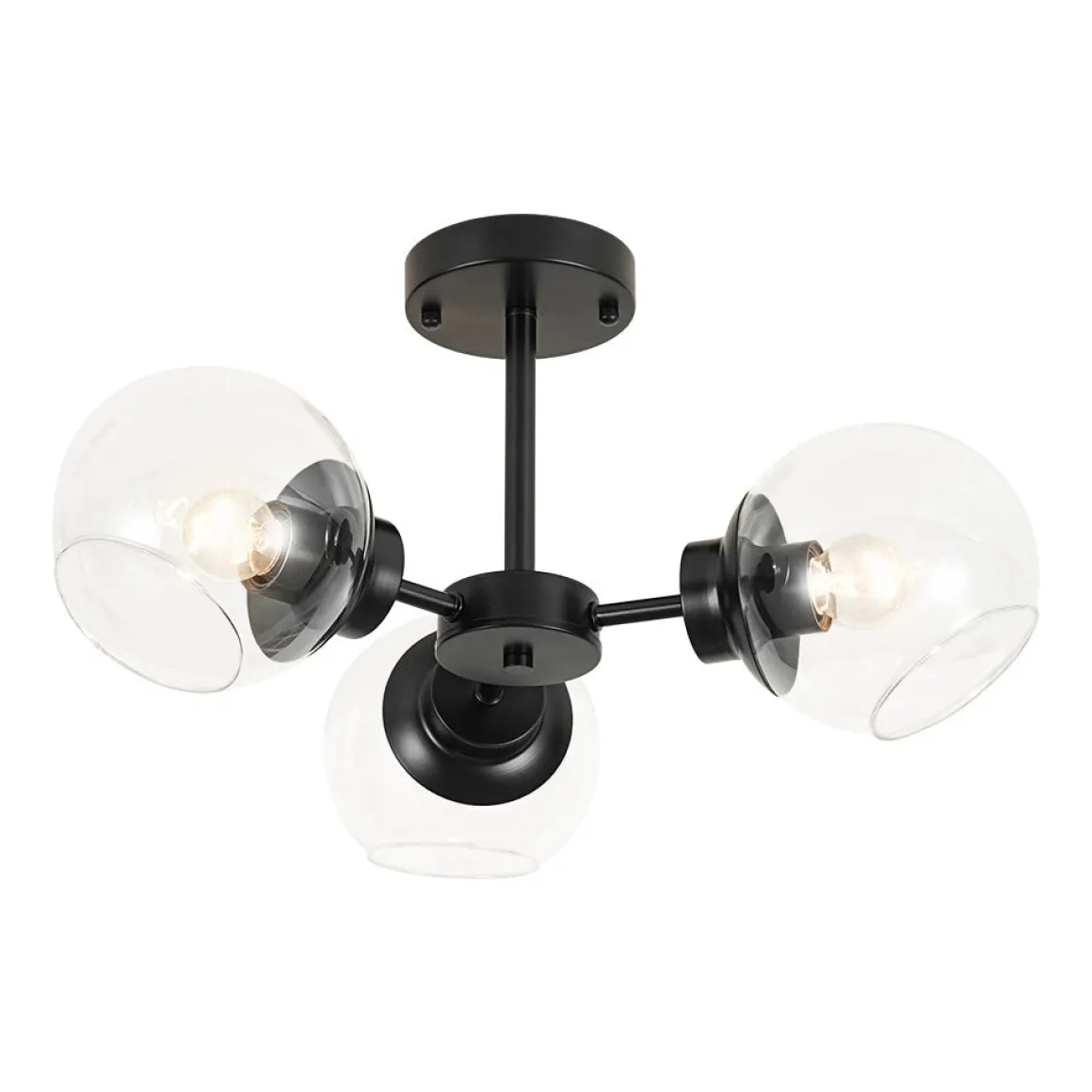 3-Light Clear Glass Globe Sputnik Semi Flush Mount