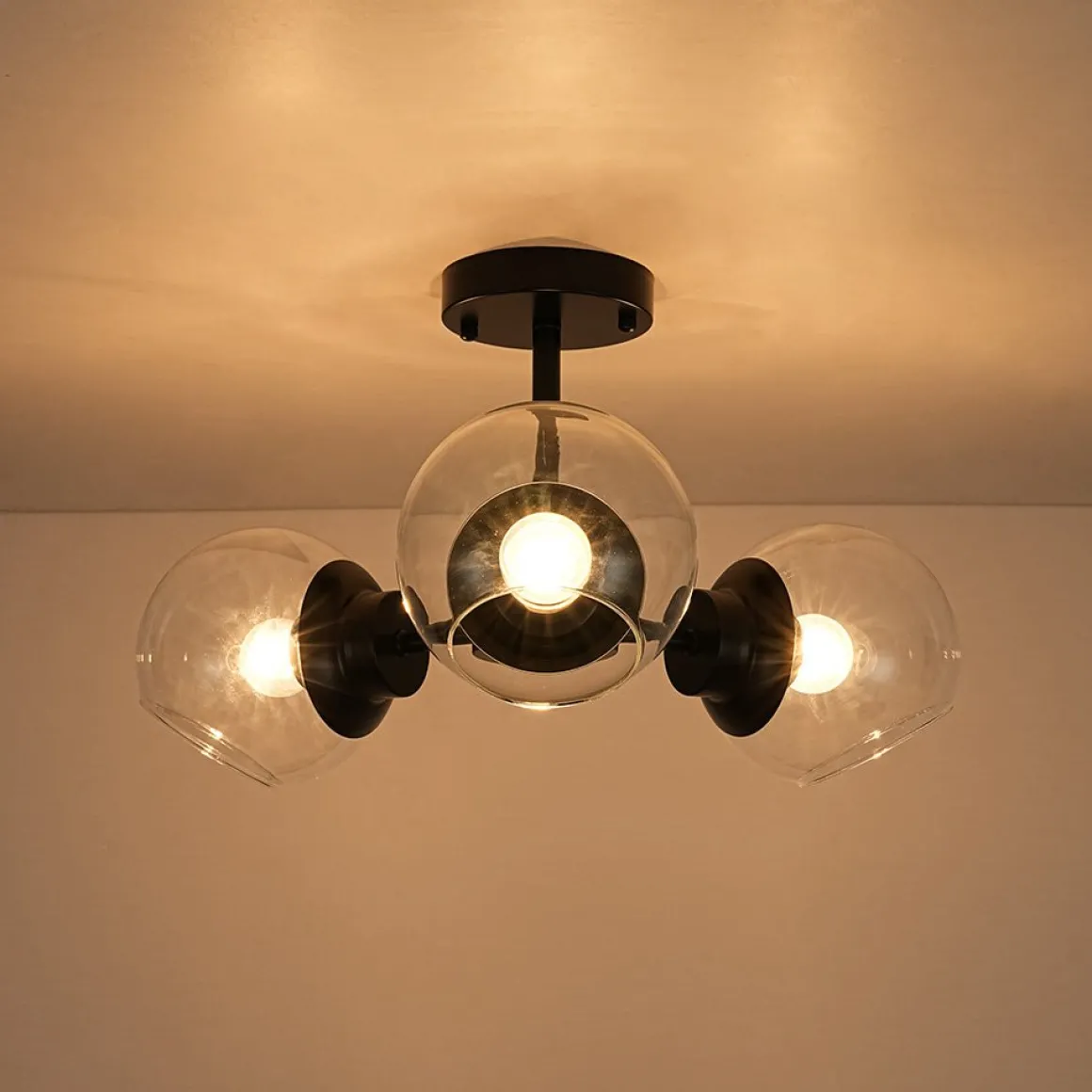 3-Light Clear Glass Globe Sputnik Semi Flush Mount