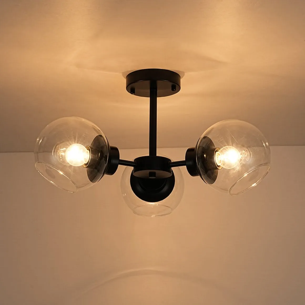 3-Light Clear Glass Globe Sputnik Semi Flush Mount