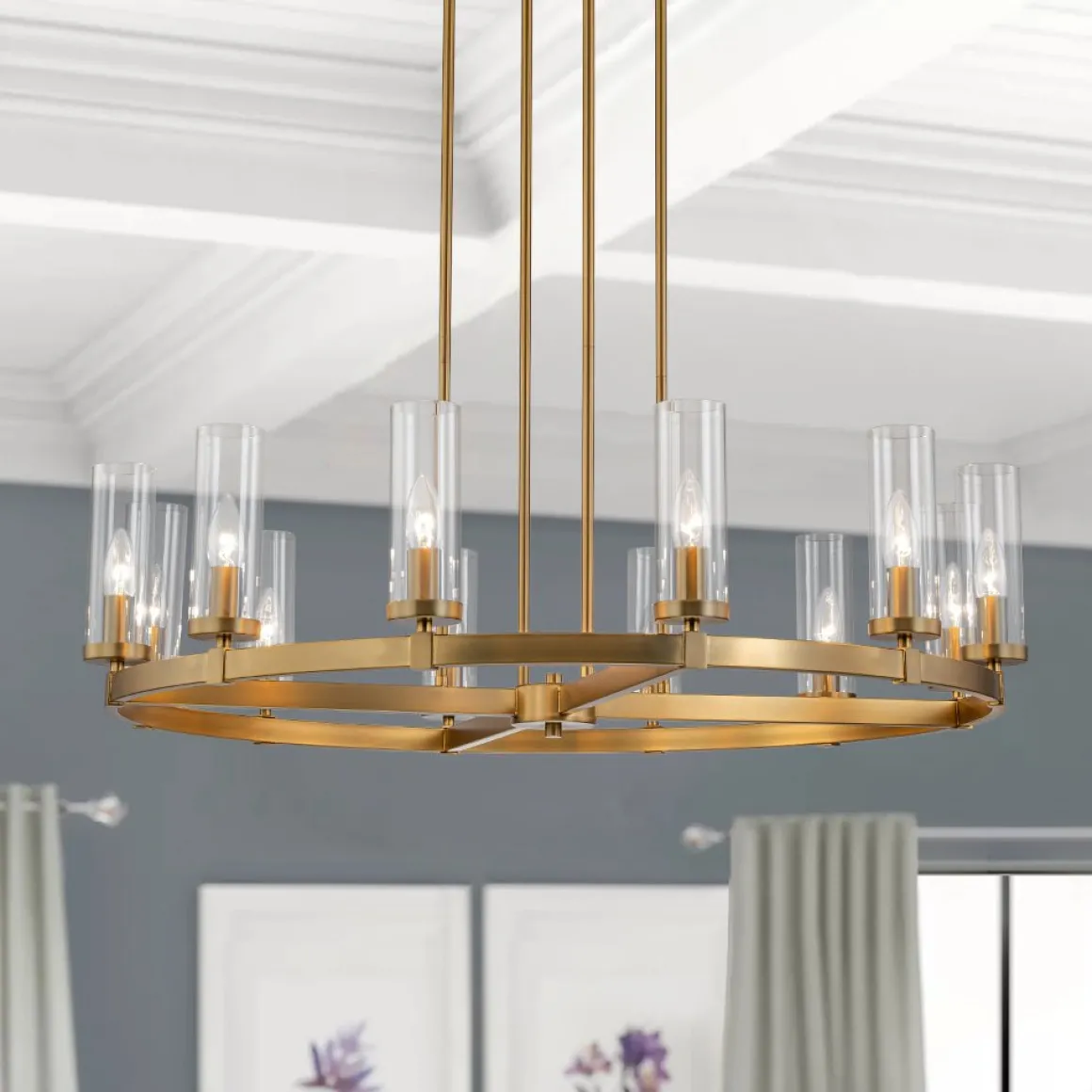 12-Light Clear Glass Shade Wagon Wheel Chandelier