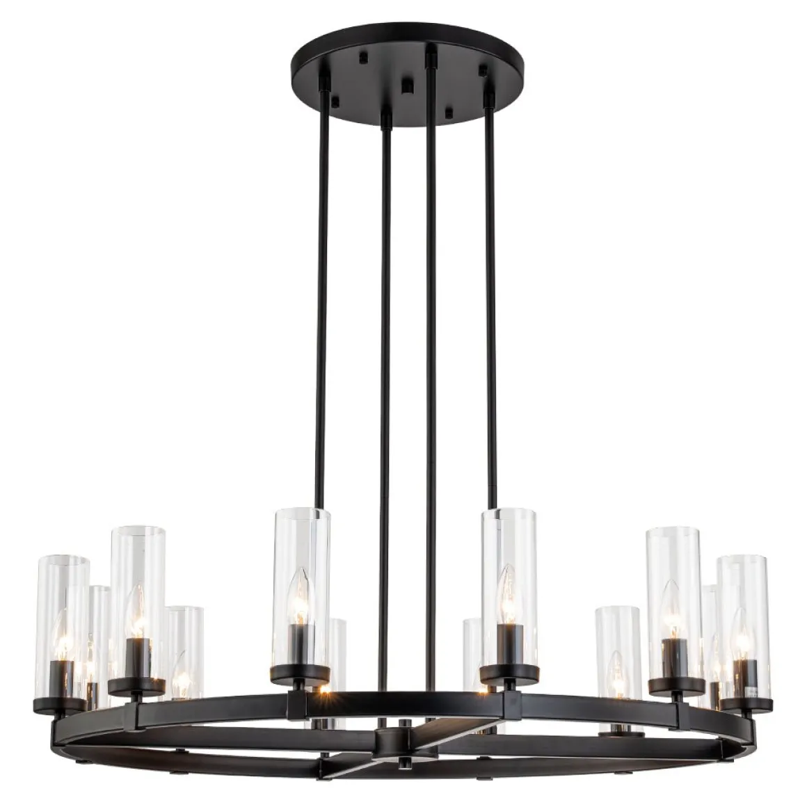 12-Light Clear Glass Shade Wagon Wheel Chandelier
