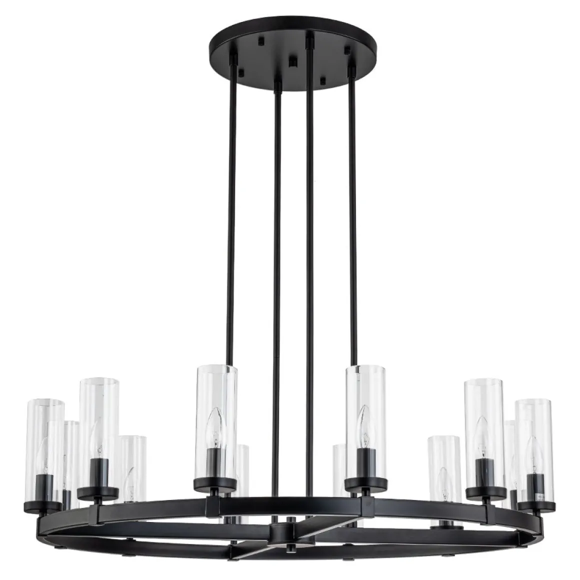 12-Light Clear Glass Shade Wagon Wheel Chandelier