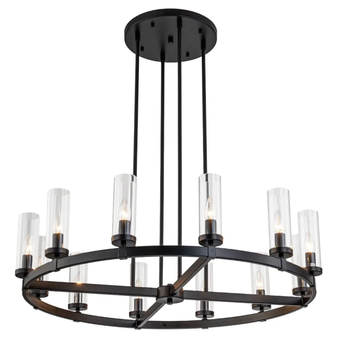 12-Light Clear Glass Shade Wagon Wheel Chandelier