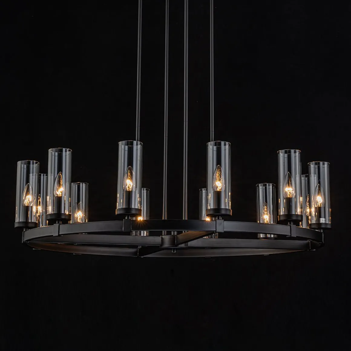 12-Light Clear Glass Shade Wagon Wheel Chandelier