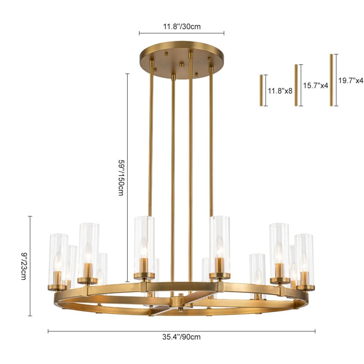 12-Light Clear Glass Shade Wagon Wheel Chandelier