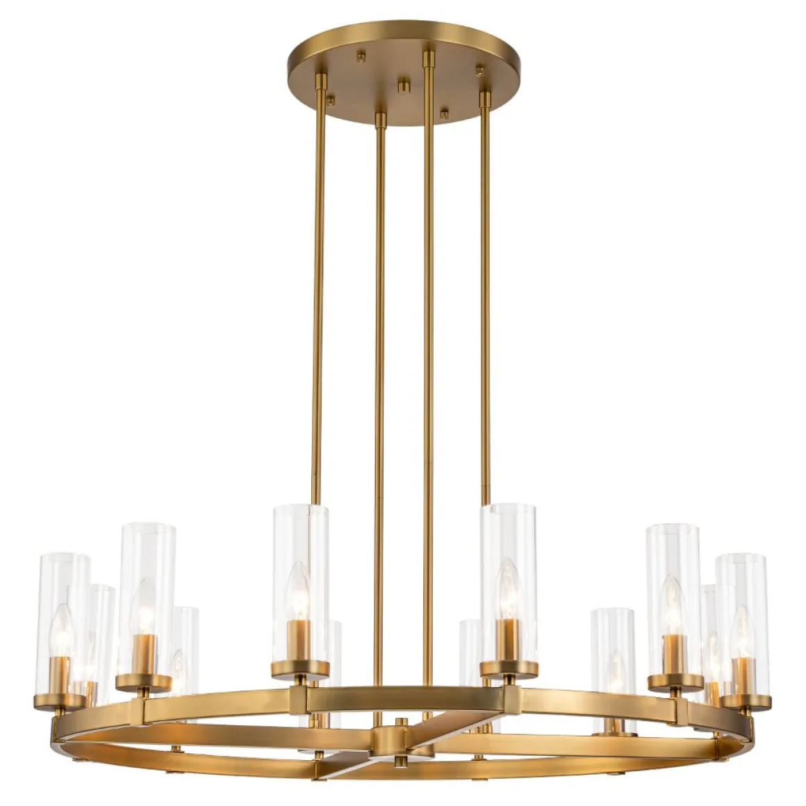 12-Light Clear Glass Shade Wagon Wheel Chandelier