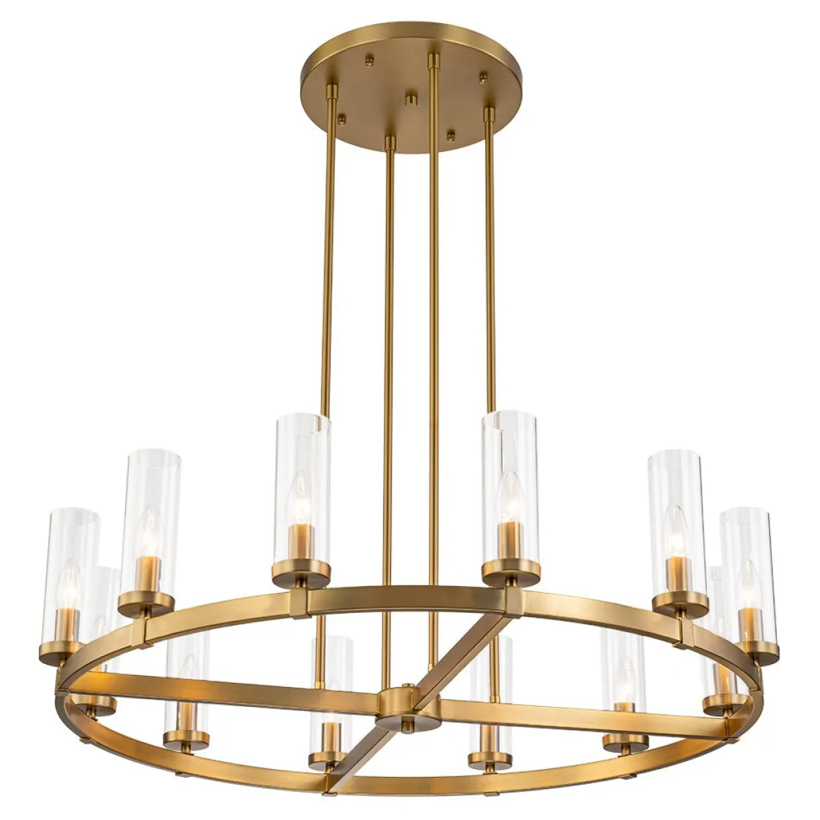 12-Light Clear Glass Shade Wagon Wheel Chandelier