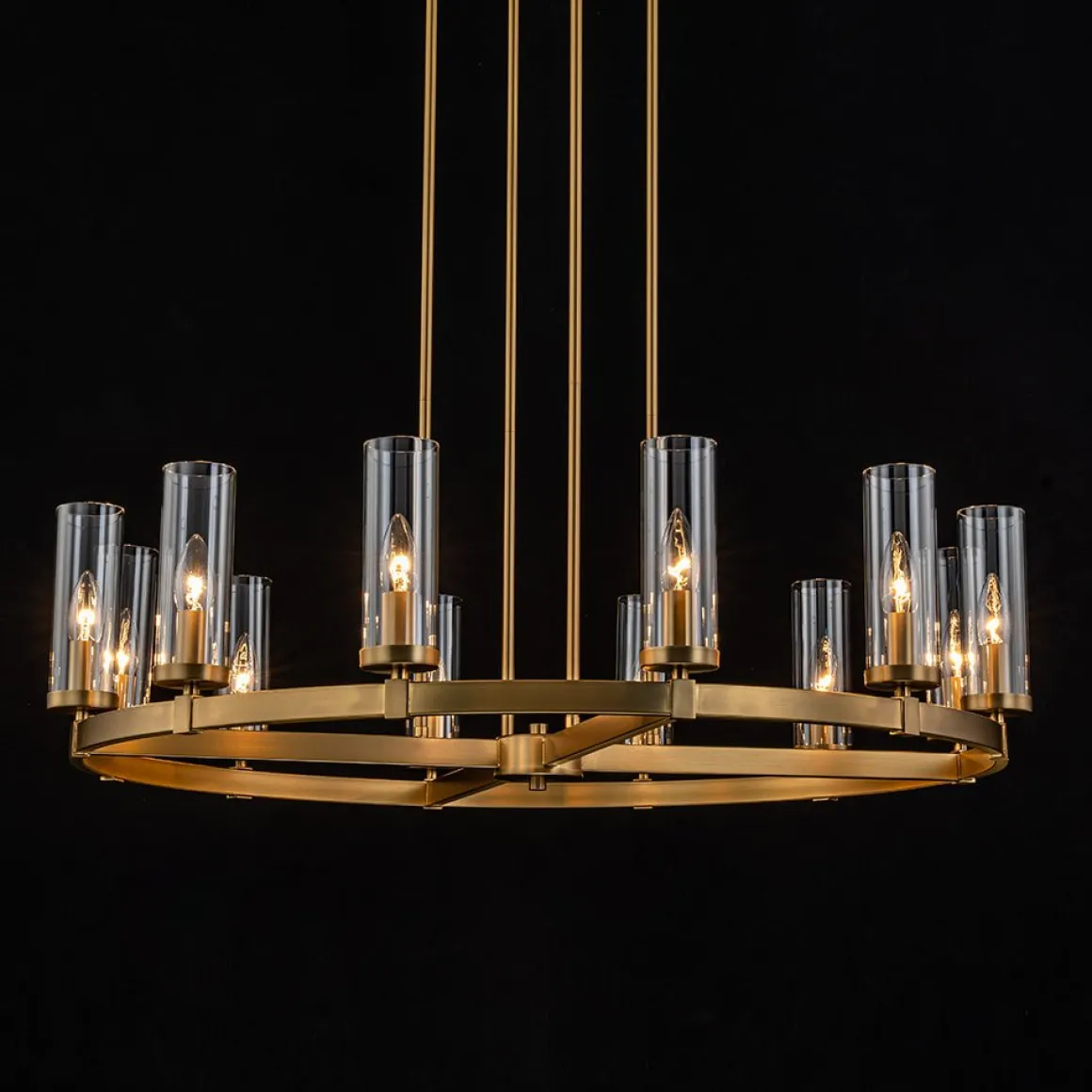 12-Light Clear Glass Shade Wagon Wheel Chandelier