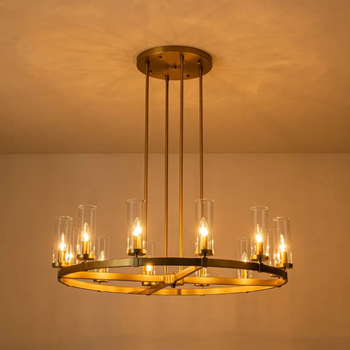 12-Light Clear Glass Shade Wagon Wheel Chandelier