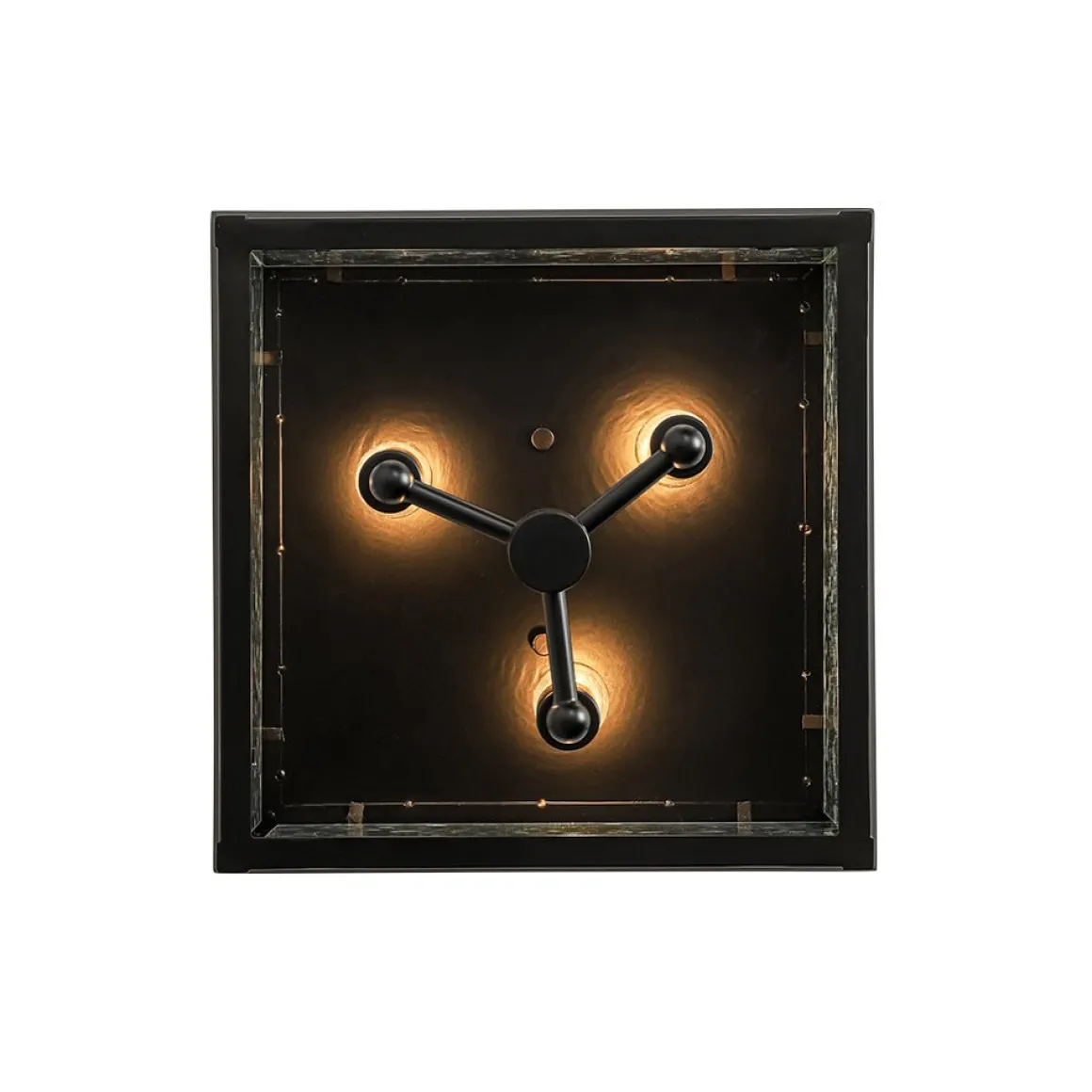 3-Light Clear Seeded Glass Black Square Cage Ceiling Light