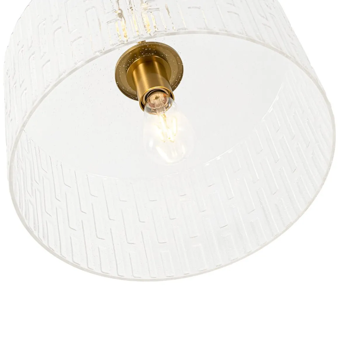 1-Light Clear Striped Glass Drum Semi Flush / Round Cage Pendant