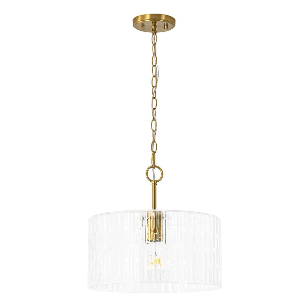 1-Light Clear Striped Glass Drum Semi Flush / Round Cage Pendant
