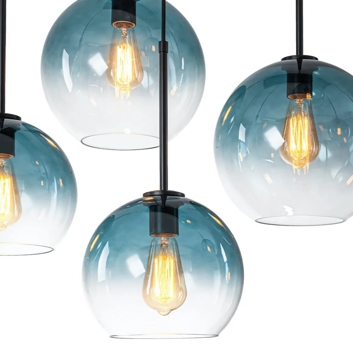 7-Light Cluster Blue Glass Globe Bubble Island Pendant