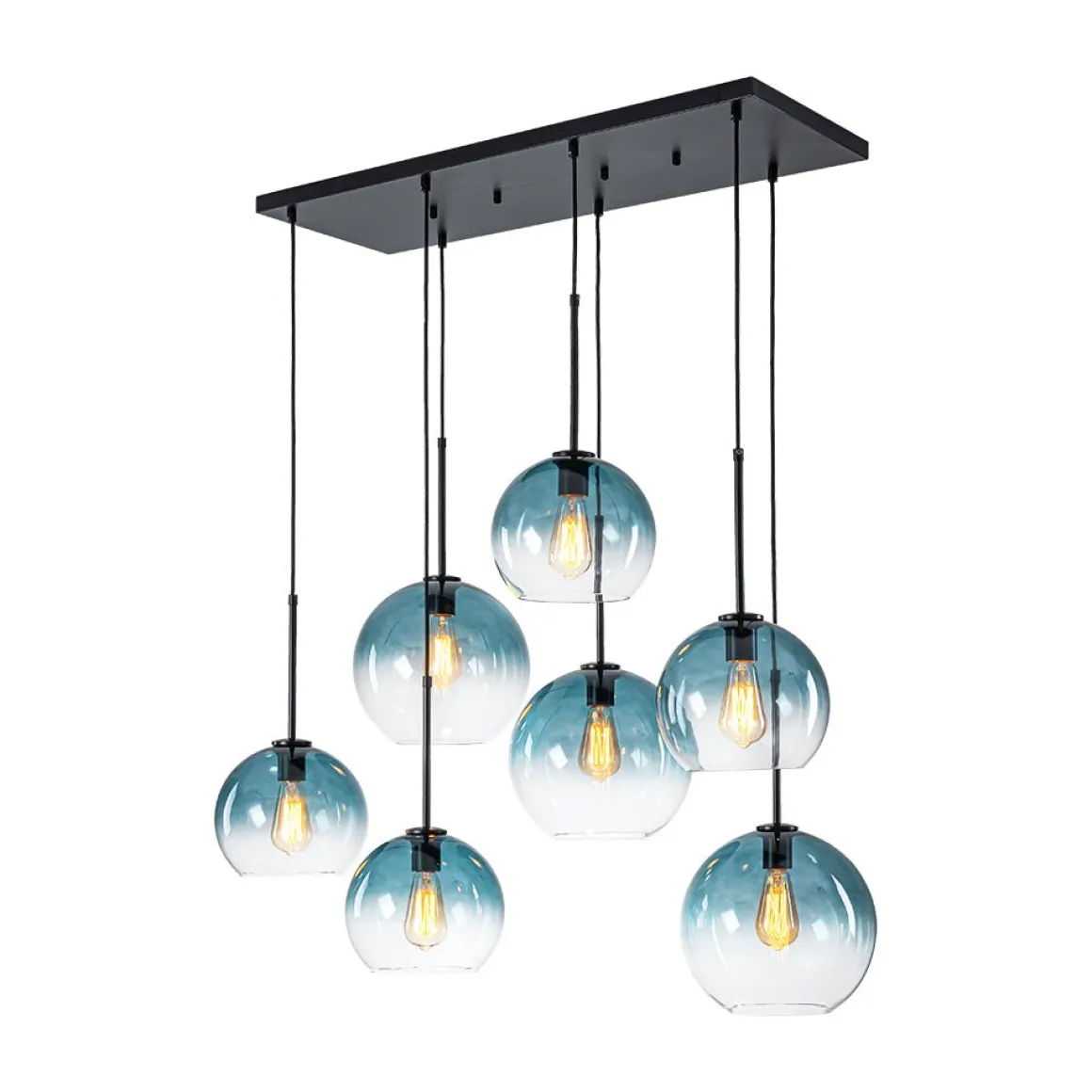 7-Light Cluster Blue Glass Globe Bubble Island Pendant