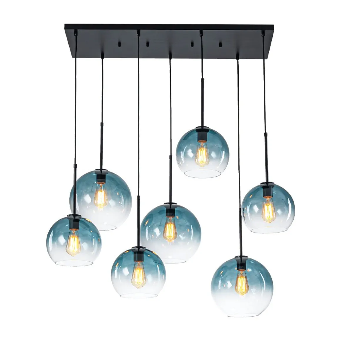 7-Light Cluster Blue Glass Globe Bubble Island Pendant