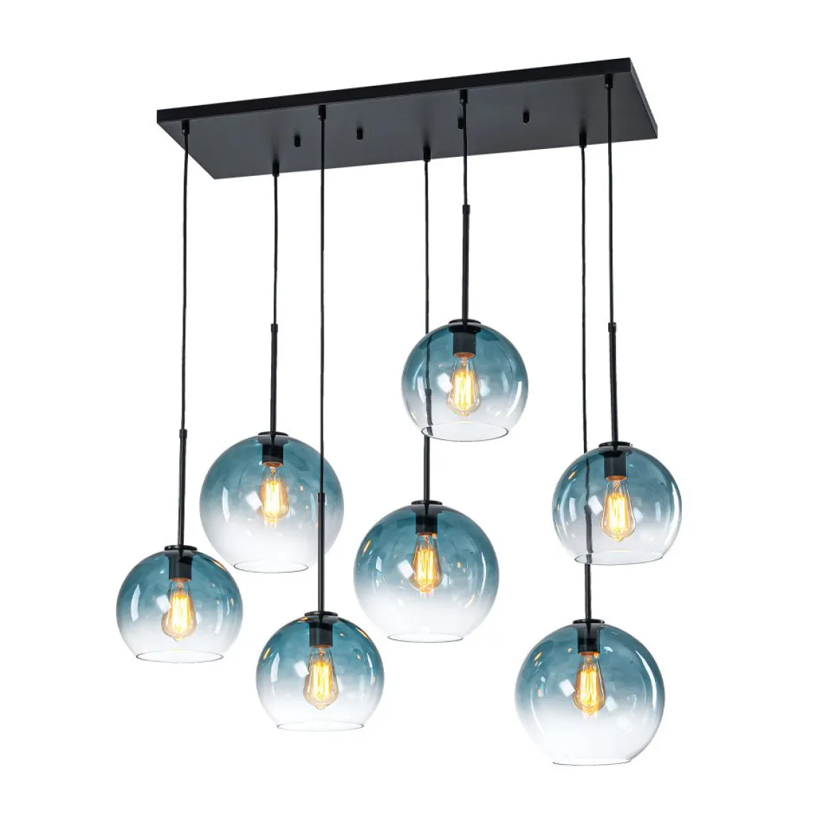 7-Light Cluster Blue Glass Globe Bubble Island Pendant
