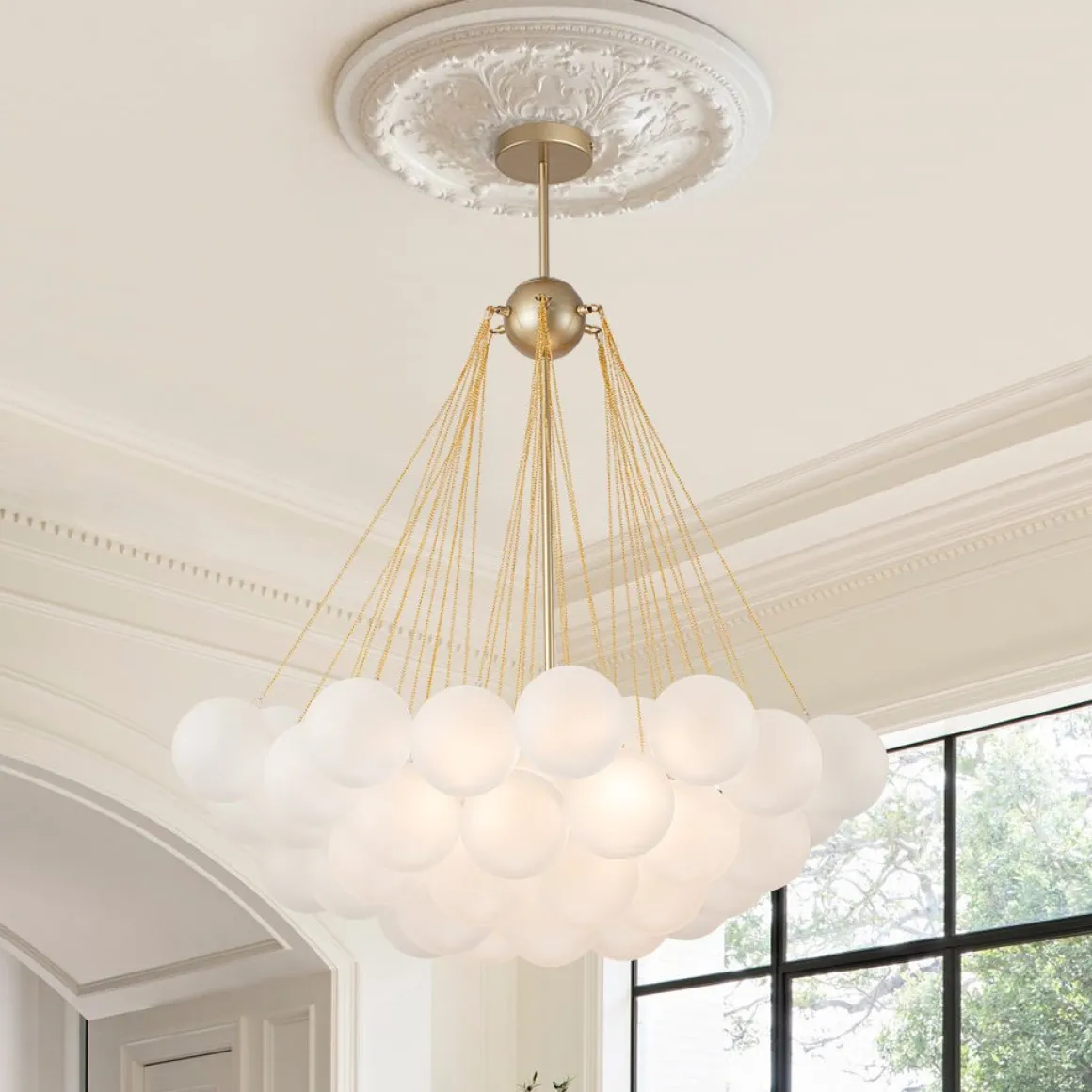 3-Light Cluster Frosted Glass Bubble Chandelier