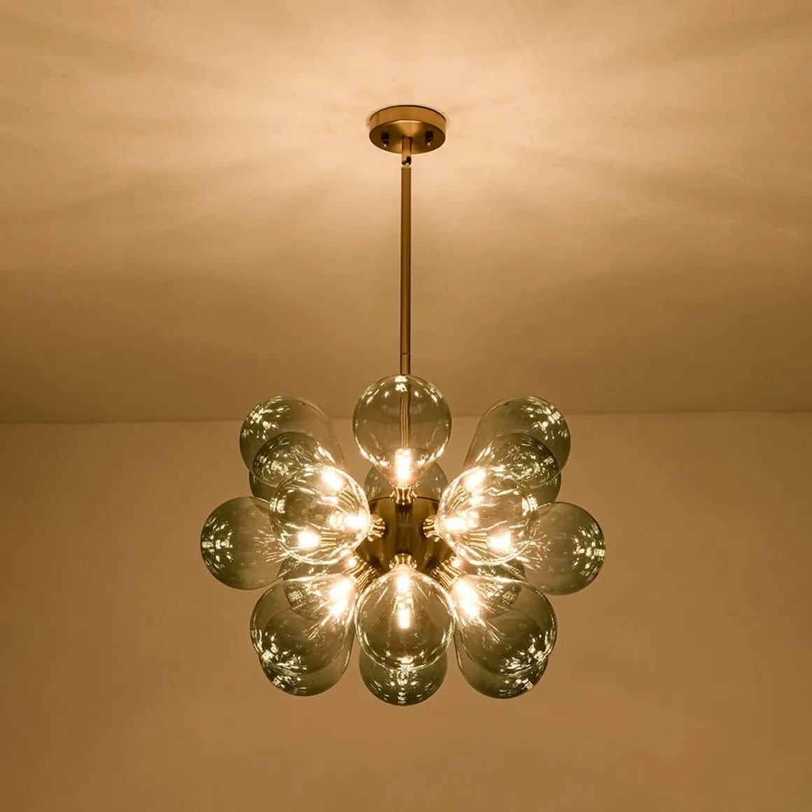 18-Light Cluster Gradual Blue Glass Globe Bubble Chandelier