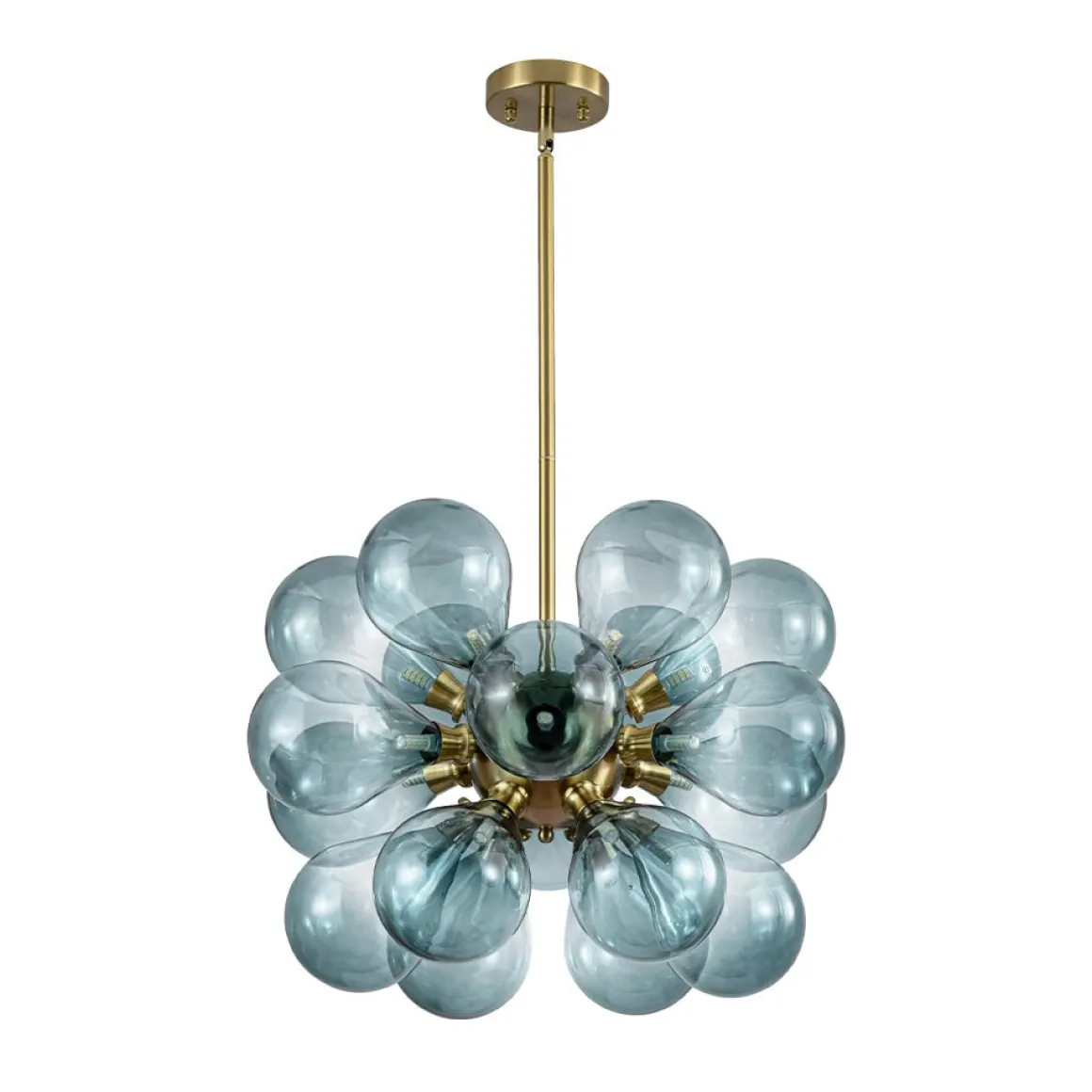 18-Light Cluster Gradual Blue Glass Globe Bubble Chandelier