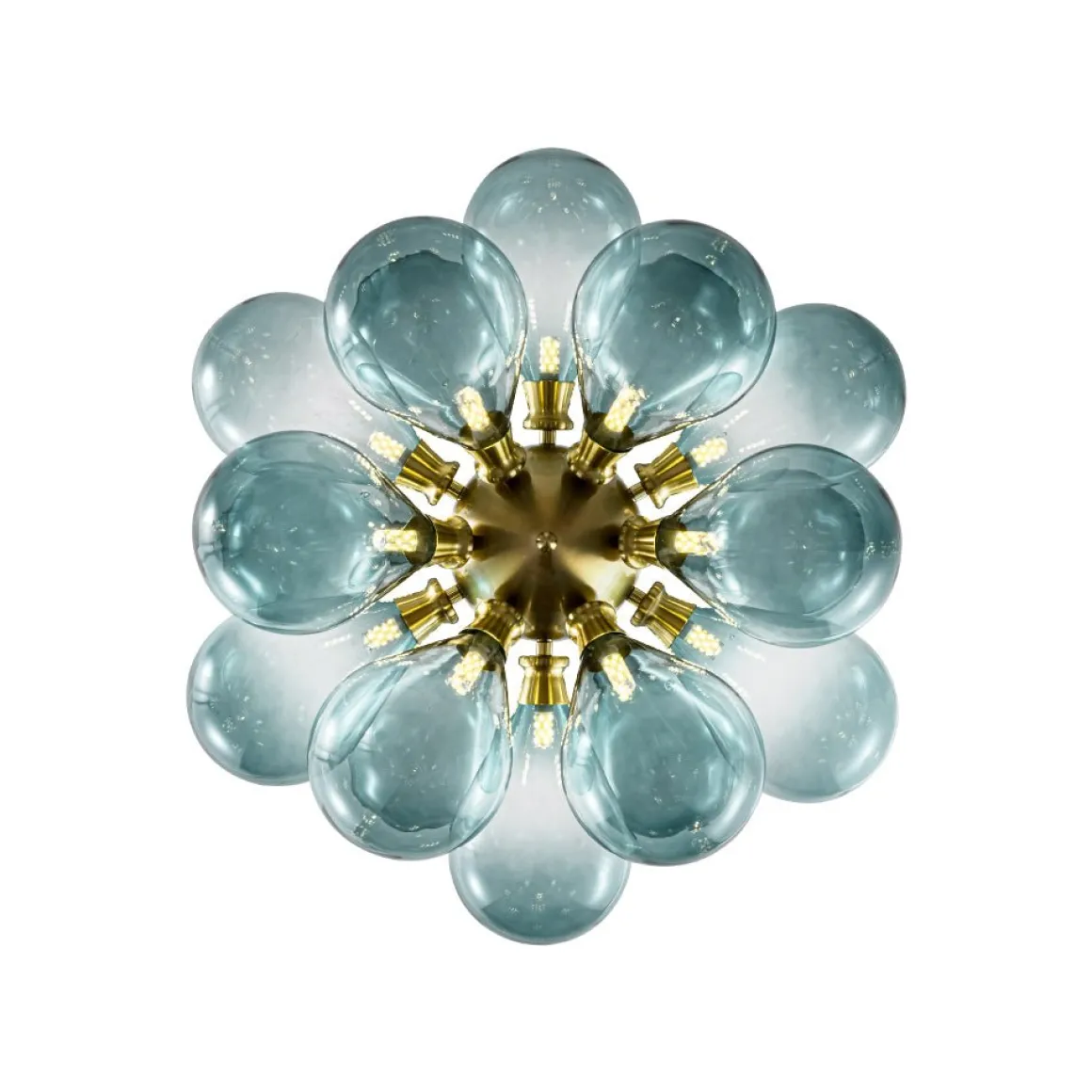 18-Light Cluster Gradual Blue Glass Globe Bubble Chandelier