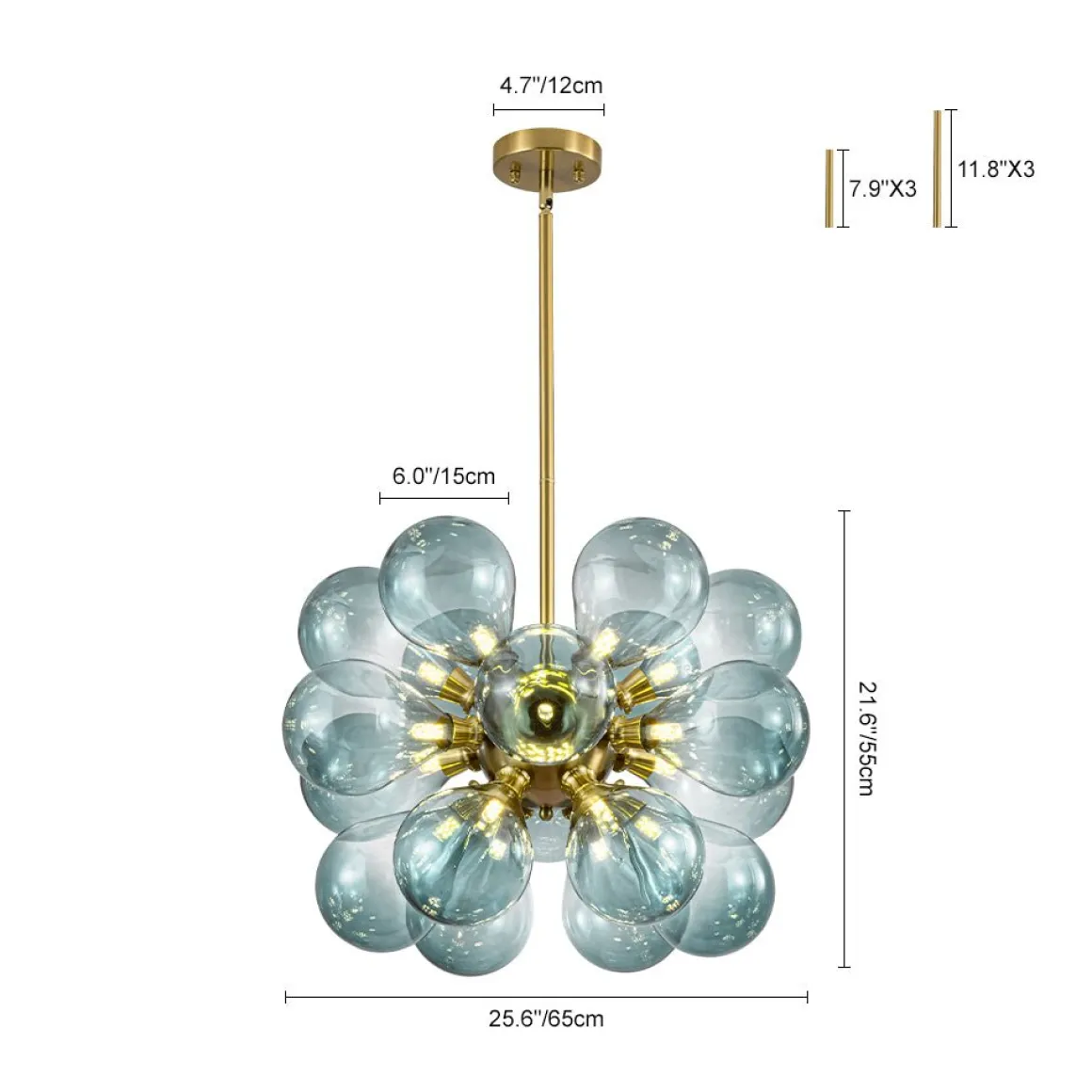18-Light Cluster Gradual Blue Glass Globe Bubble Chandelier