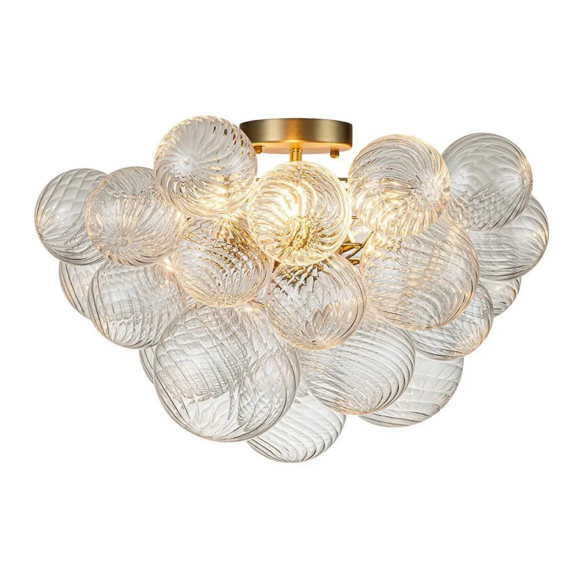 3-Light Cluster Ribbed Glass Bubble Semi Flush Chandelier