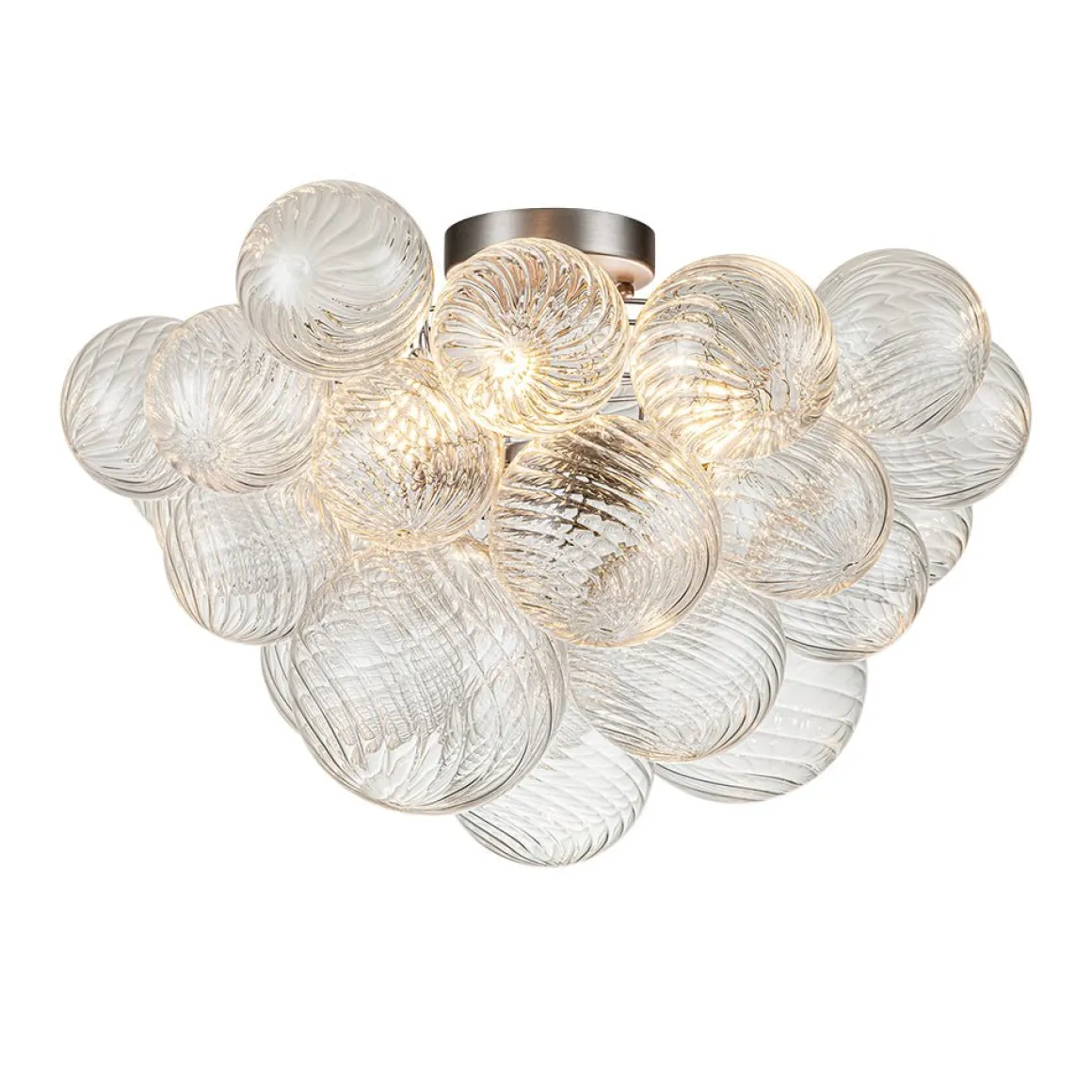 3-Light Cluster Ribbed Glass Bubble Semi Flush Chandelier