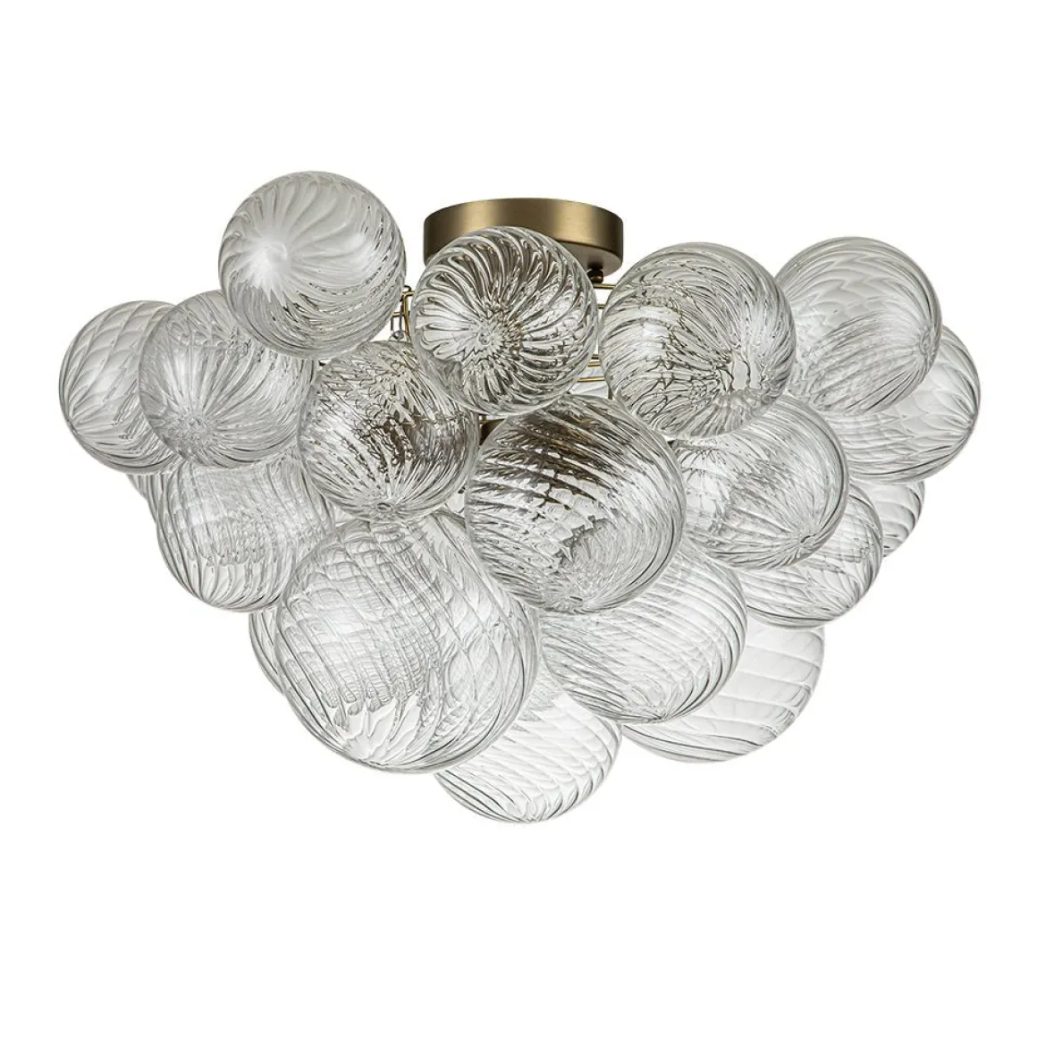 3-Light Cluster Ribbed Glass Bubble Semi Flush Chandelier