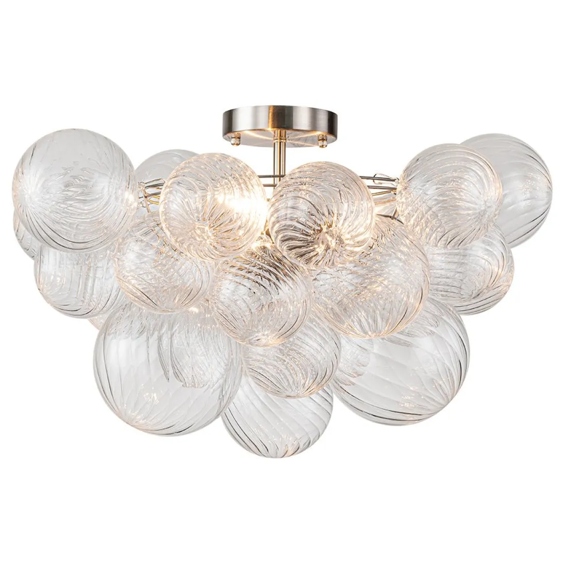3-Light Cluster Ribbed Glass Bubble Semi Flush Chandelier