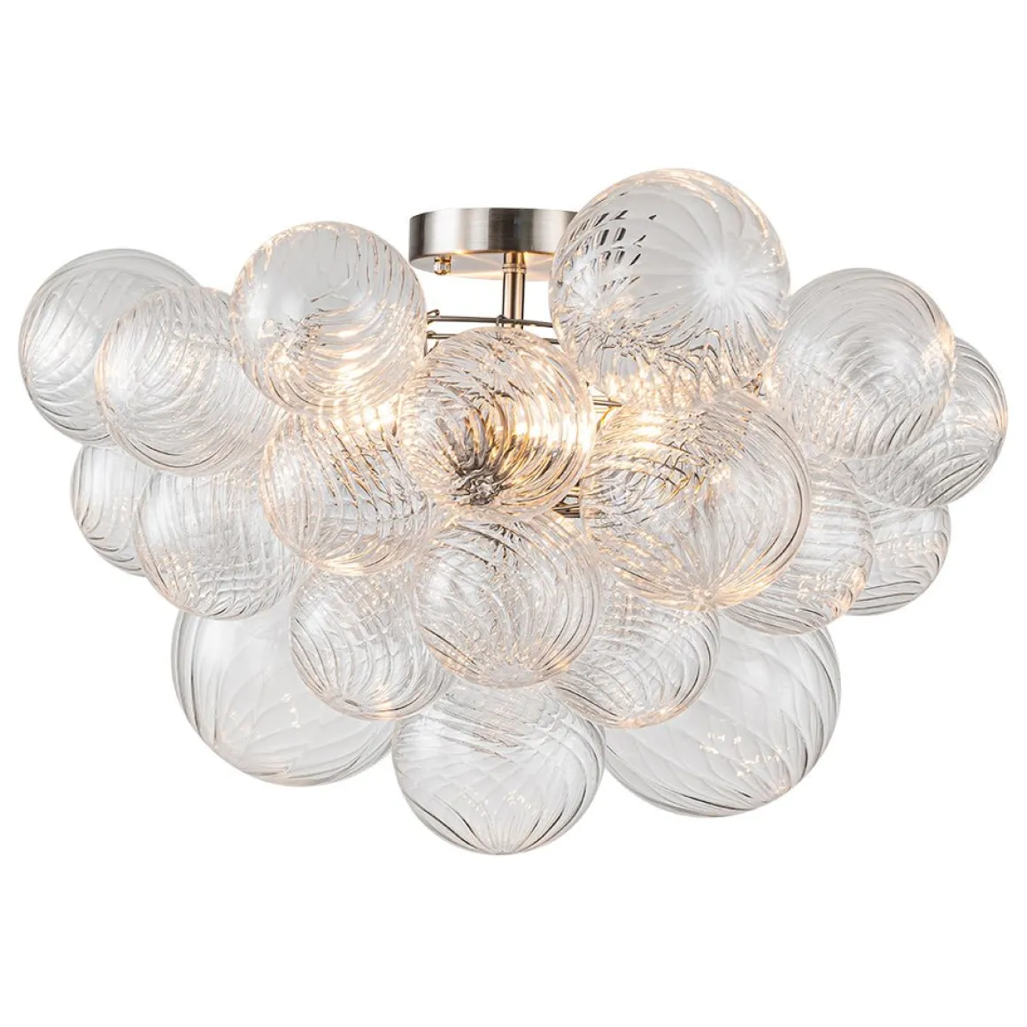 3-Light Cluster Ribbed Glass Bubble Semi Flush Chandelier