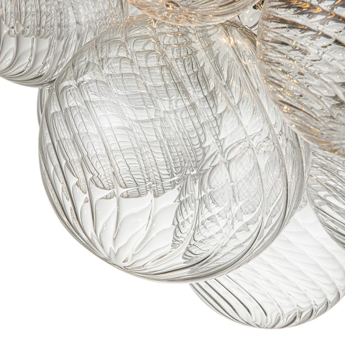 3-Light Cluster Ribbed Glass Bubble Semi Flush Chandelier