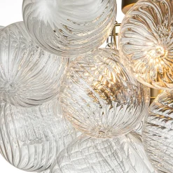 3-Light Cluster Ribbed Glass Bubble Semi Flush Chandelier