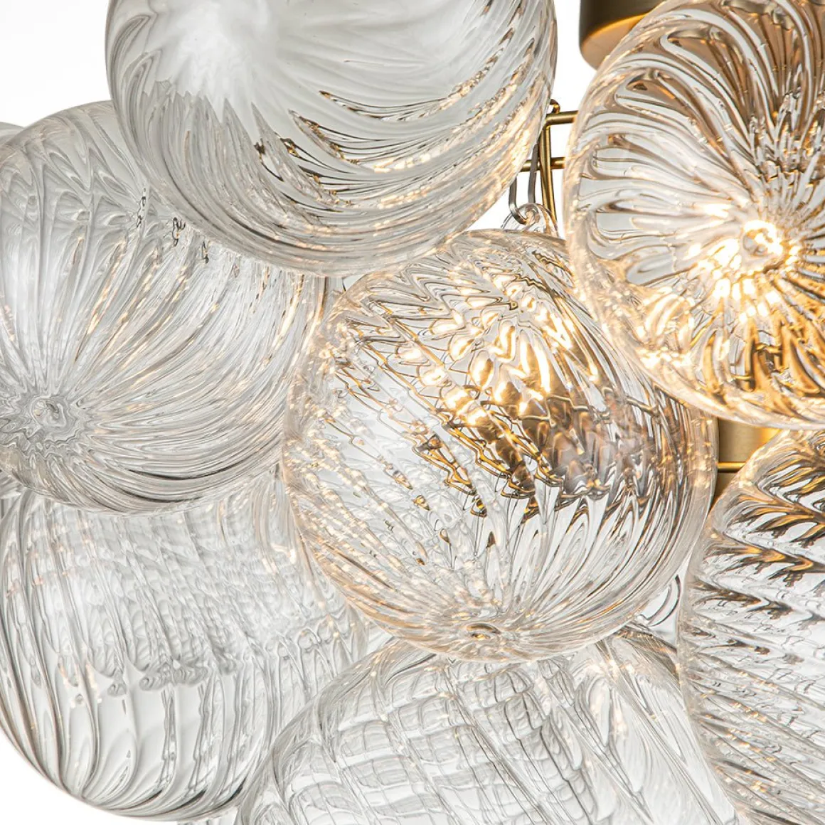 3-Light Cluster Ribbed Glass Bubble Semi Flush Chandelier