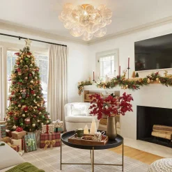 3-Light Cluster Ribbed Glass Bubble Semi Flush Chandelier