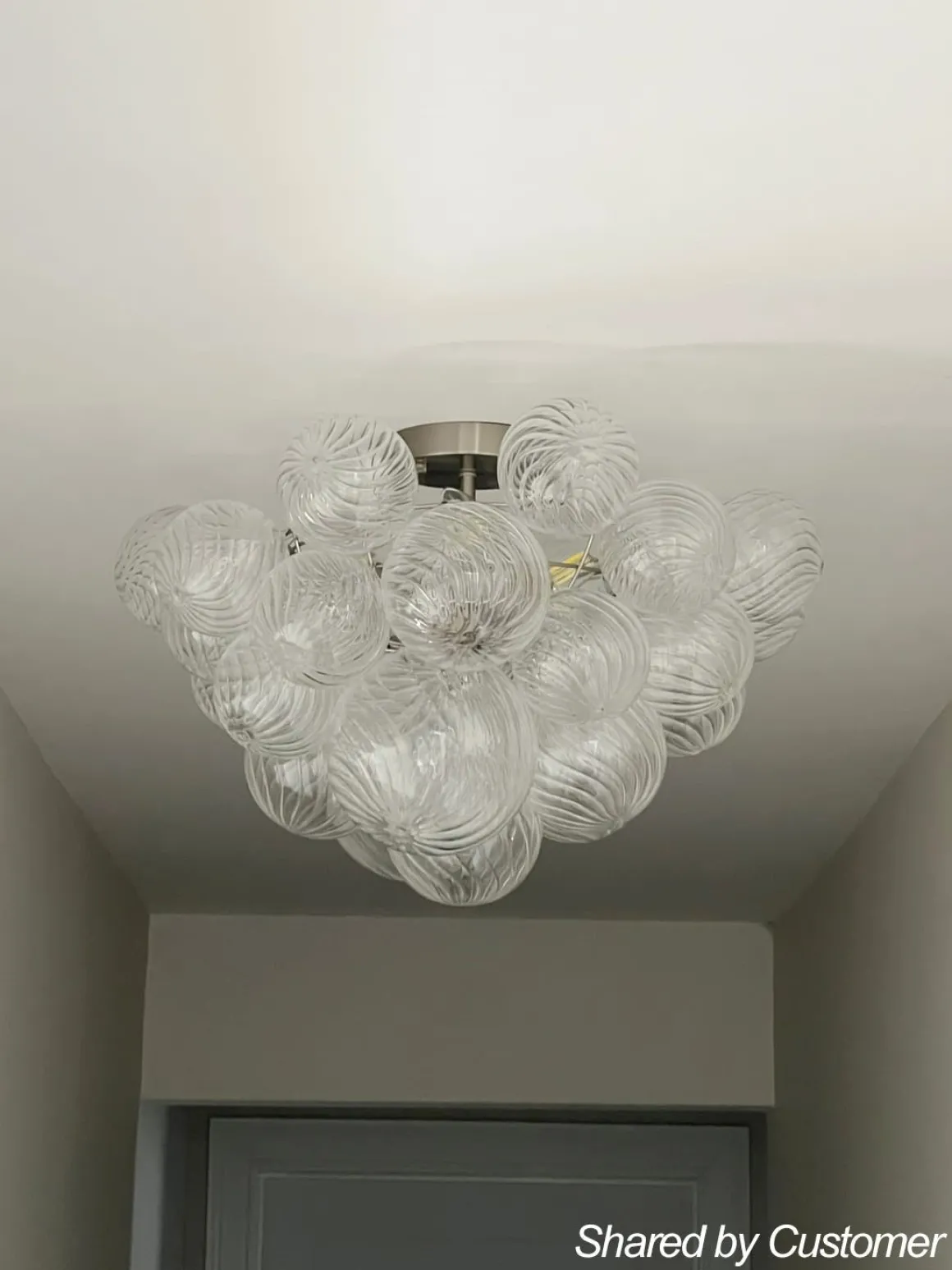 3-Light Cluster Ribbed Glass Bubble Semi Flush Chandelier