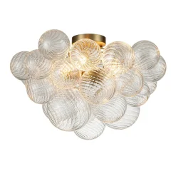 3-Light Cluster Ribbed Glass Bubble Semi Flush Chandelier