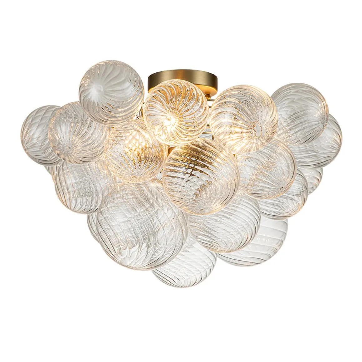 3-Light Cluster Ribbed Glass Bubble Semi Flush Chandelier