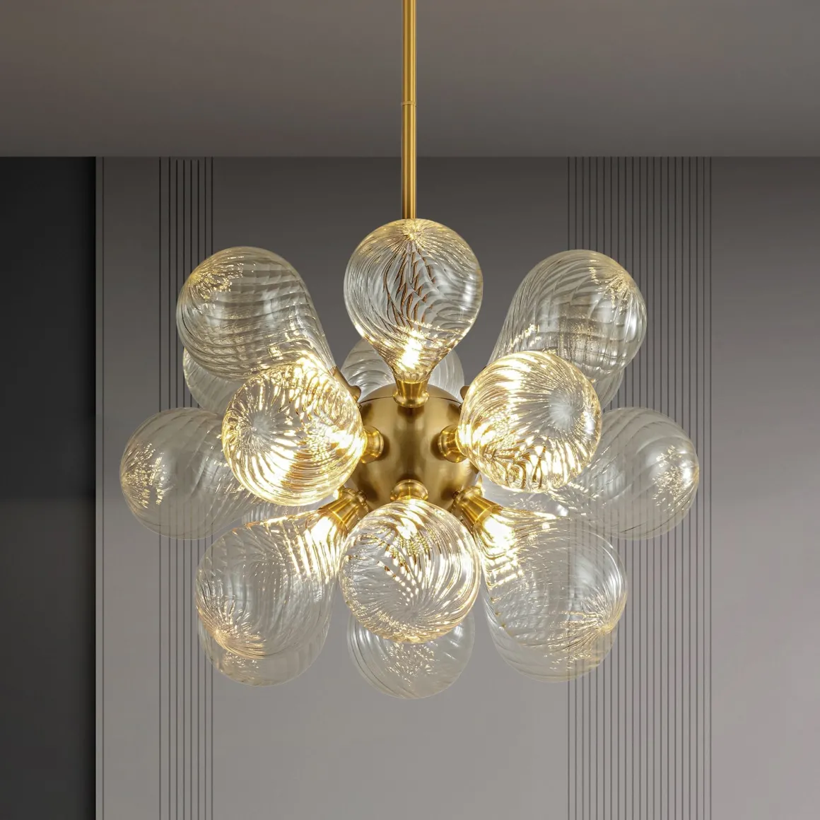18-Light Cluster Ribbed Glass Globe Bubble Chandelier