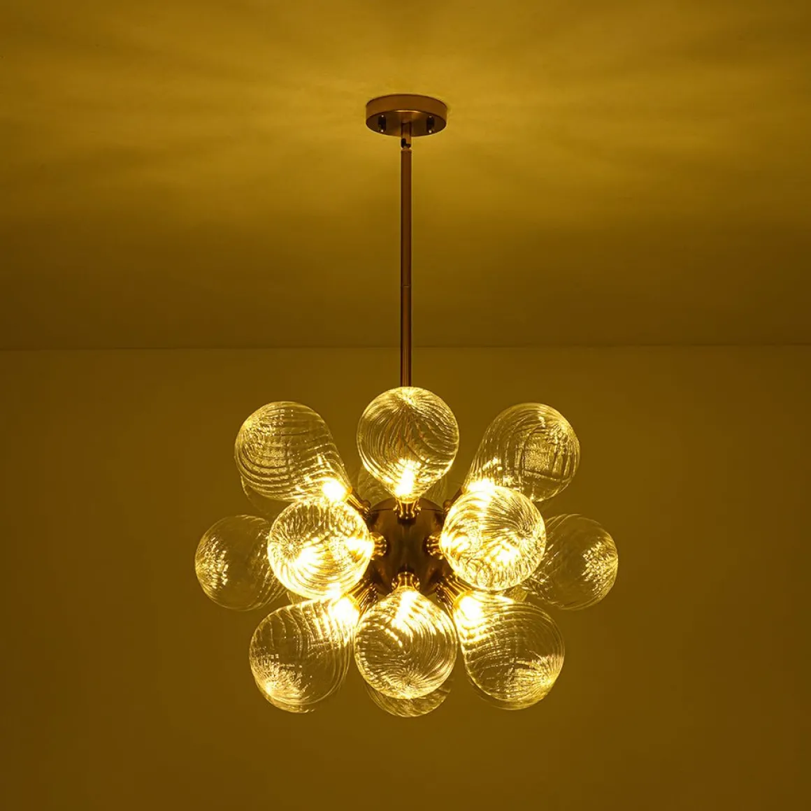 18-Light Cluster Ribbed Glass Globe Bubble Chandelier